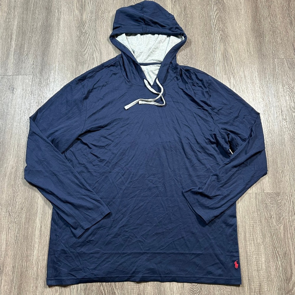Polo by Ralph Lauren Navy Blue Hooded Long Sleeve Shirt with Light Gray Lining